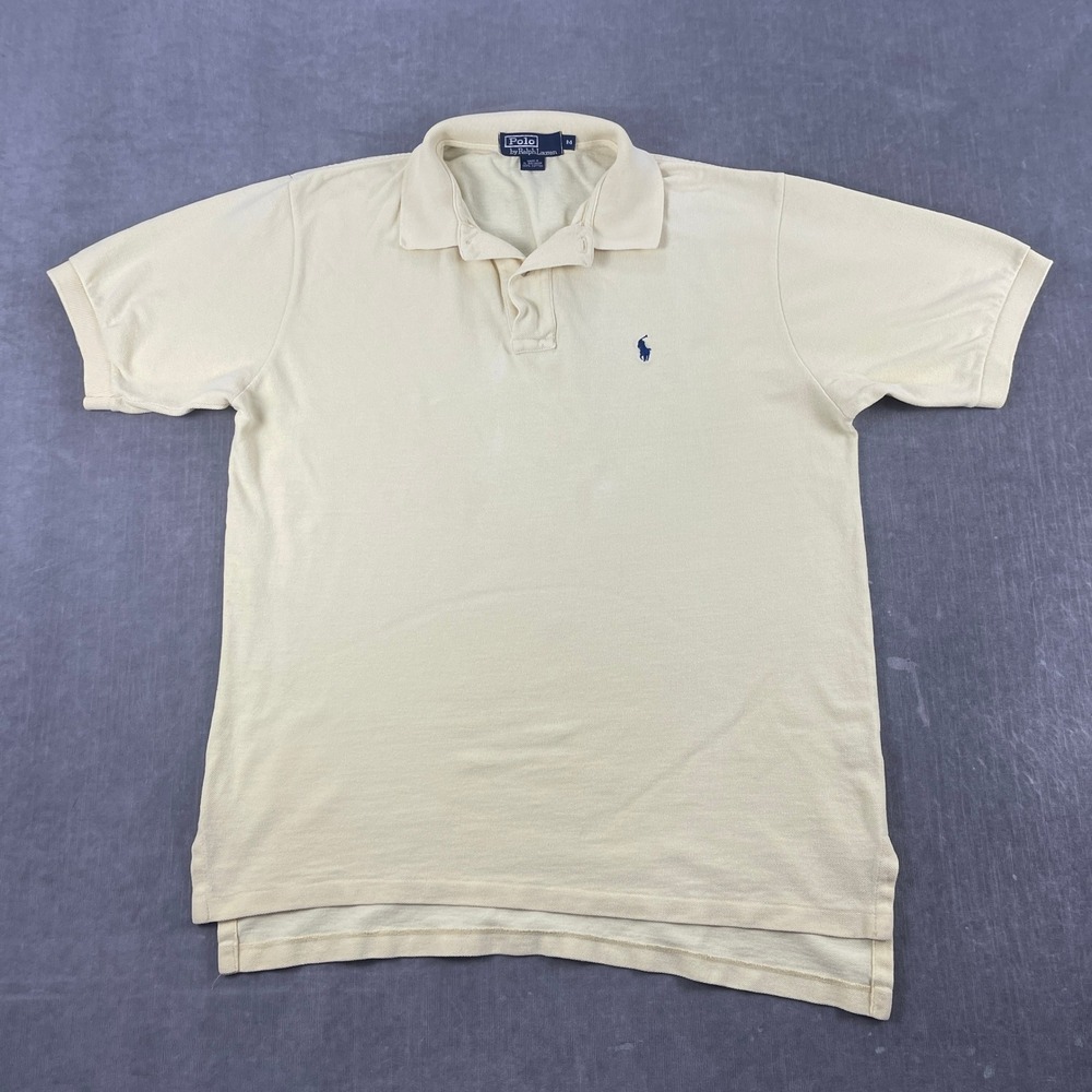 Polo Ralph Lauren Mens M Yellow Short Sleeve Pique Polo Shirt Navy Pony Logo